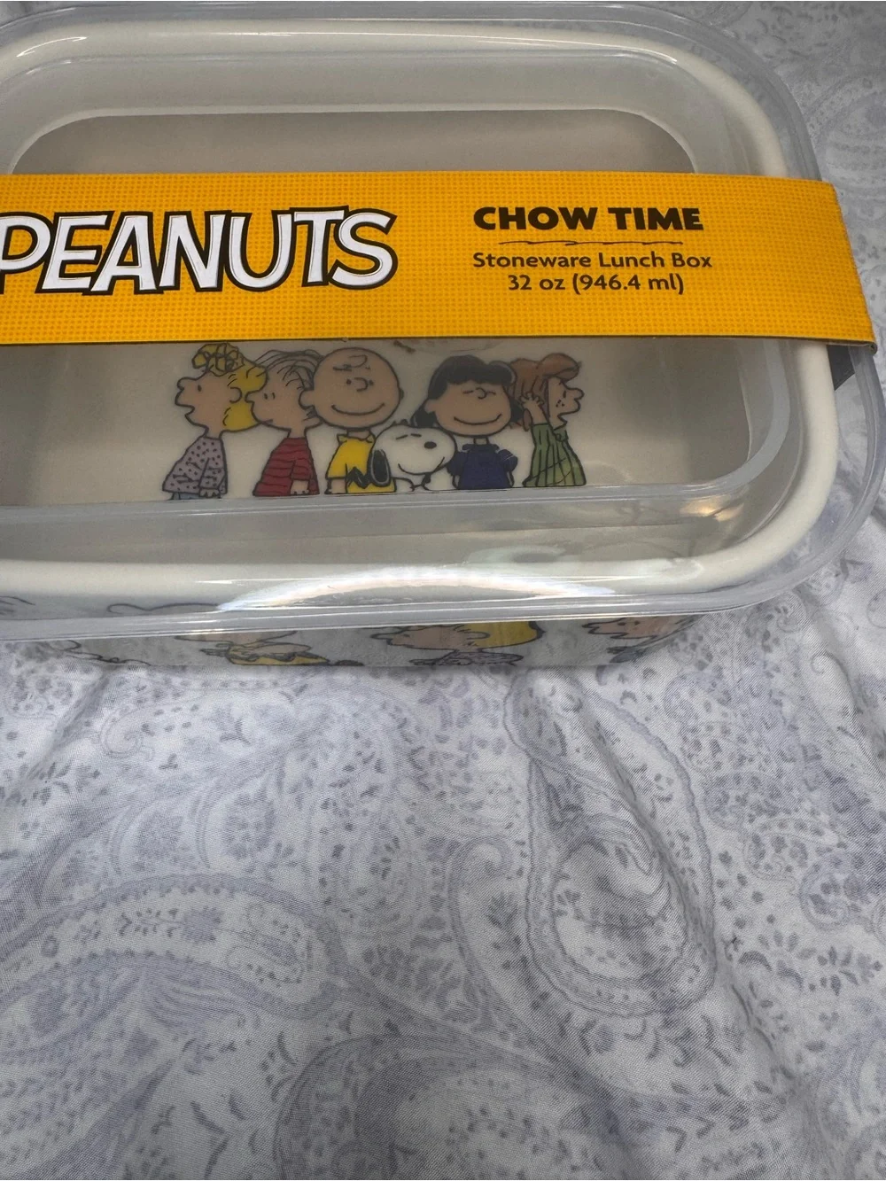 Peanuts Gang Chow Time Stoneware 32 oz Lunchbox with microwave steam release lid